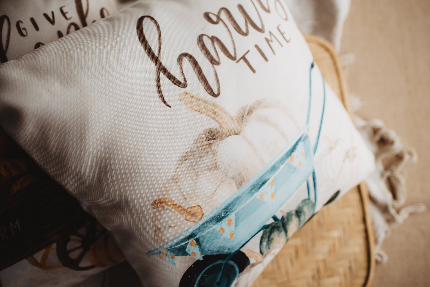 Give Thanks | Pumpkin Wagon Pillow | Farmhouse Pillows | Country Decor