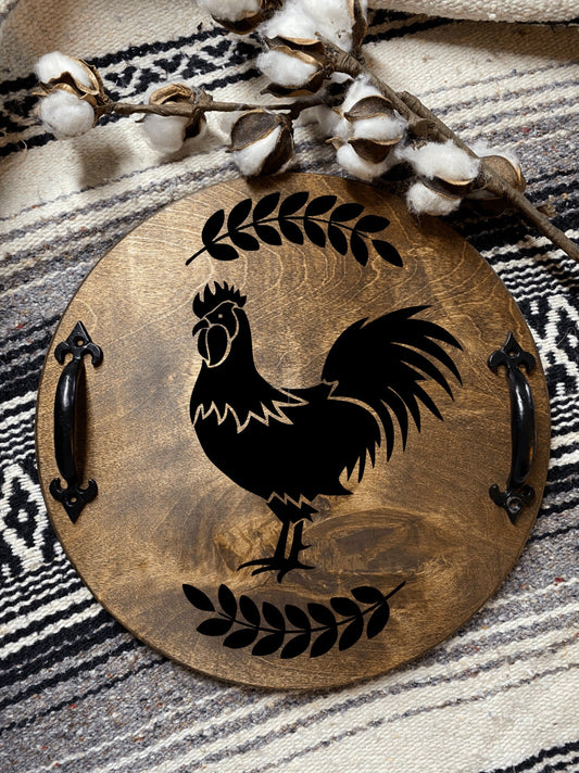 Rooster Kitchen Decor, Wood Serving Tray, Farmhouse Decor, Primitive